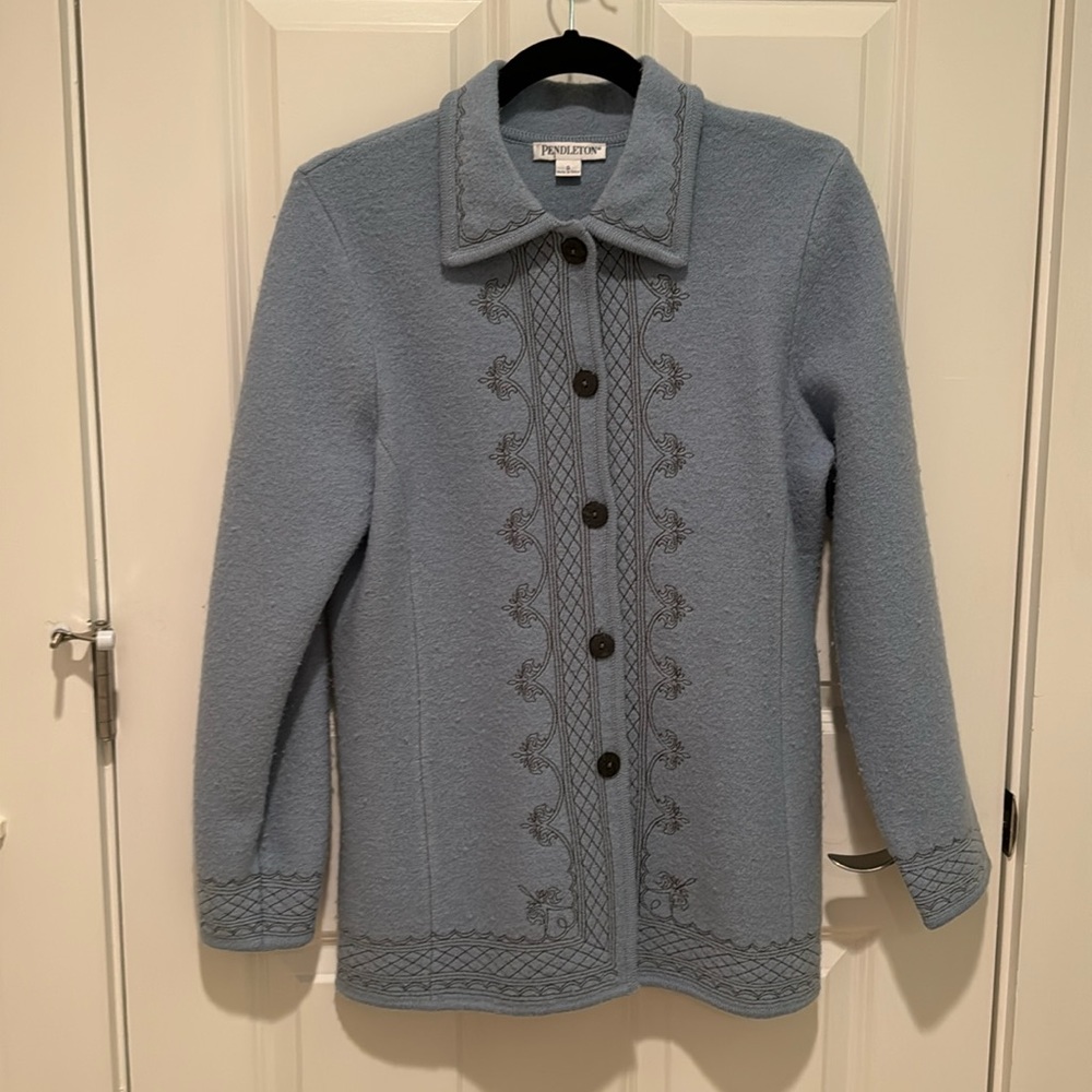 Pendleton Jacket Merino Wool Embroidered Button Front-Size S